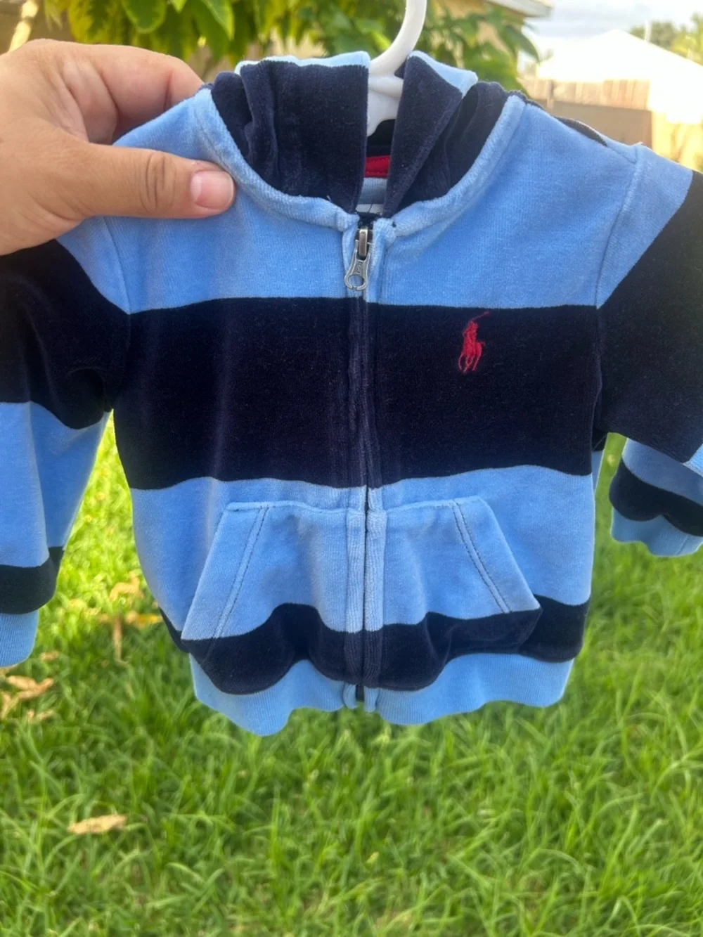 Ralph Lauren Blue & Navy Striped Hooded Zip Sweatshirt